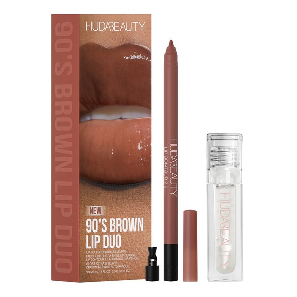 Lip Duo - 90s Brown - Gloss och läppenna, HUDA BEAUTY