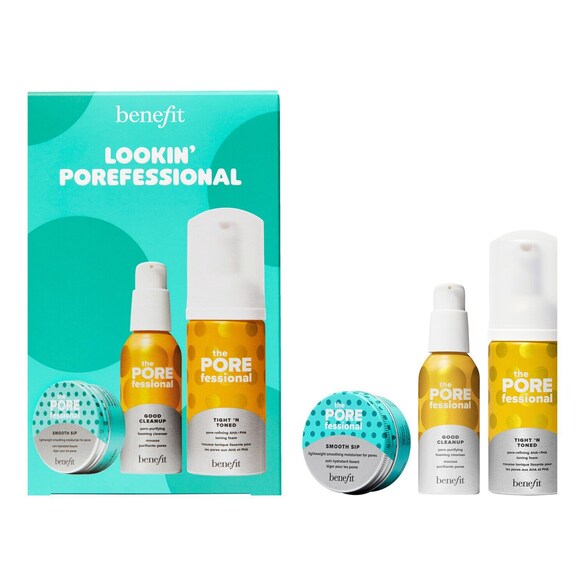 Lookin' POREfessional kit för porer – Ansiktsrengöring, toner & kräm mot porer, BENEFIT COSMETICS